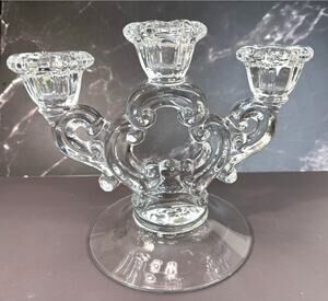 Cambridge Clear Wildflower Triple Candle Stick Holder Ornate Arms and Holders